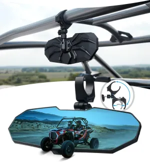 UTV Rear View Center Mirror Fits 1.75”-2 Inch Roll Cage Bar, Heavy-Duty Aluminum RZR Rearview Mirrors Compatible with Side by Side SXS Polaris RZR Pioneer Talon Kawasaki Mule Can-Am X3 CFMOTO