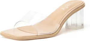 vivianly Womens Clear Heels Sandals Transparent Chunky Heels Backless Open Toe Slip on Mules Heeled Slipper Dress Shoes