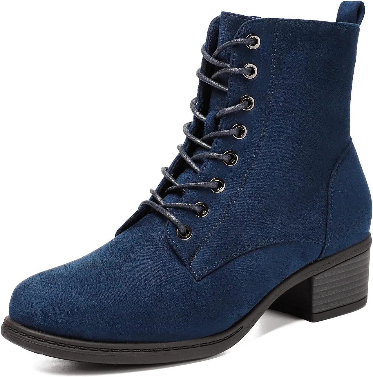 VJH confort Women's Fashion Ankle Boots Low Heels Chunky Lace-up Combat Bootie with Side Zipper
