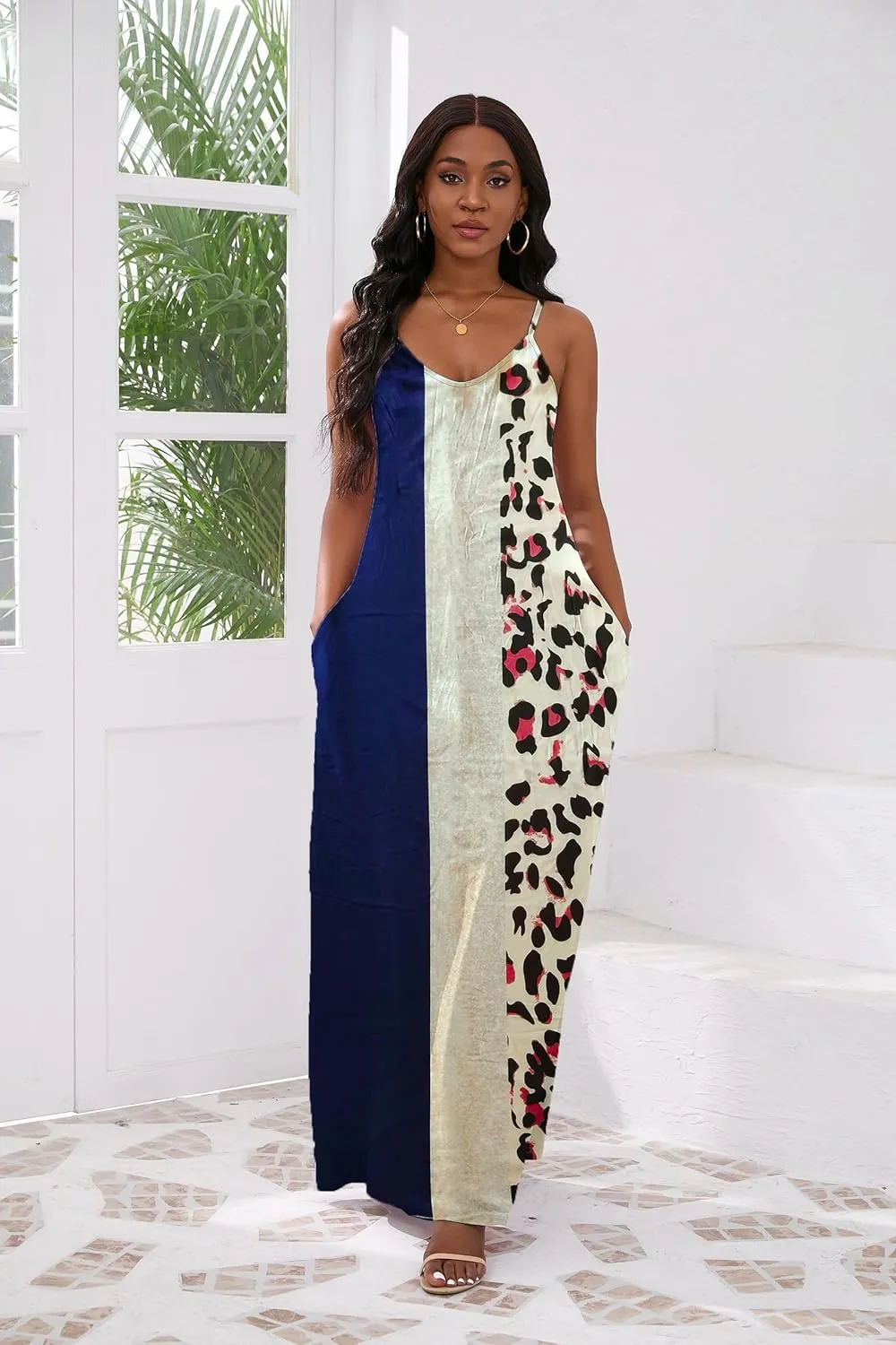 vunahzma Womens Casual Fashion Sleeveless Plus Size Loose Long Sexy Maxi Dress with Pockets