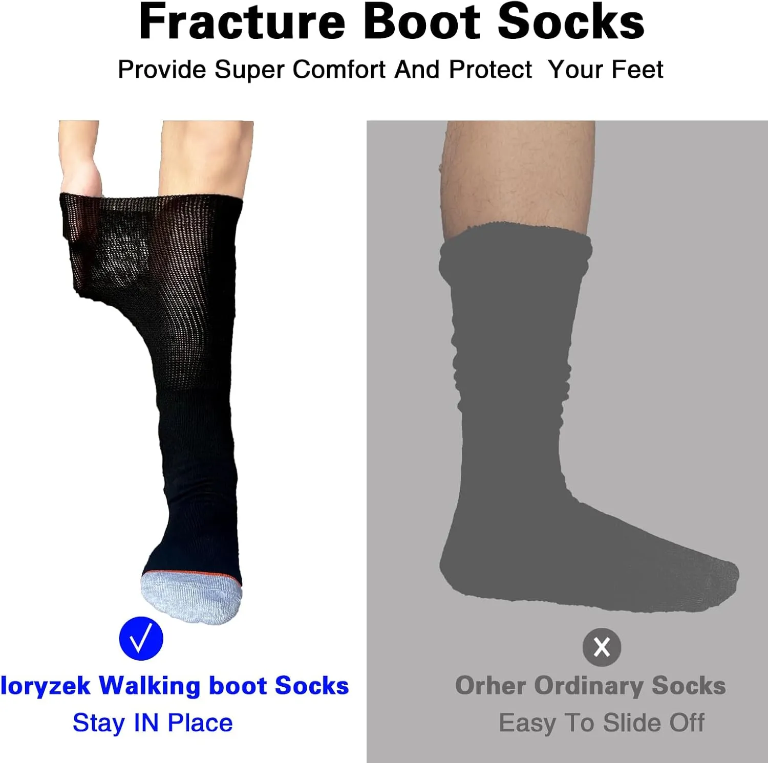 Walking Boot Socks air Cam Walker Cast Socks 2 Pairs Fracture Boot Brace Sock Surgical Orthopedics Sock for Men Women