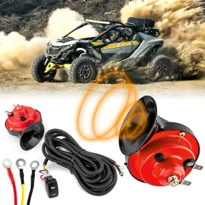WeiSen 2PCS UTV Horn Kit with Plug & Play Rocker Switch, 12V Upgraded 130DB Key on Horn Kit Compatible with Can Am Maverick R /X3 Fit Honda Talon Teryx Mule Fit Polaris