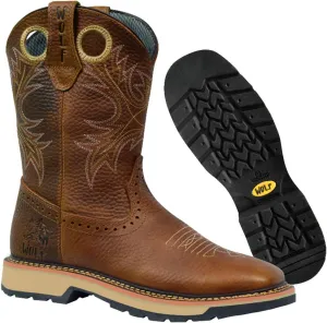 WOLF Premium Western Work Boot | Water Resistant 100% Genuine Cowhide Mexican Leather | Slip & Oil Resistant | Insulated | Non-Slip Rubber | Dual Pullers | Construction Industrial | Compliant PPE