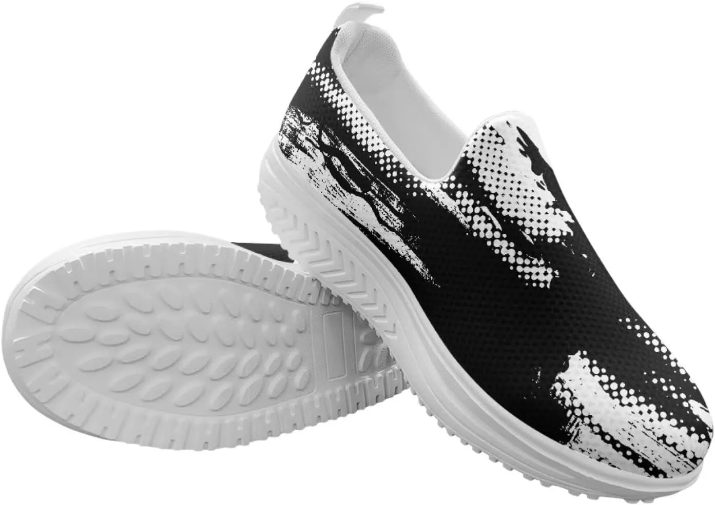 Women Fashion Loafer Stylish Slip On Shoes with Rocking Bottom Art Black White Sneaker Walking Hiking Flat