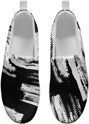 Women Fashion Loafer Stylish Slip On Shoes with Rocking Bottom Art Black White Sneaker Walking Hiking Flat