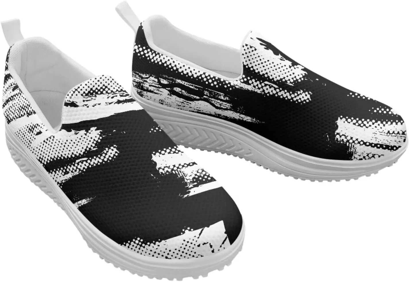 Women Fashion Loafer Stylish Slip On Shoes with Rocking Bottom Art Black White Sneaker Walking Hiking Flat