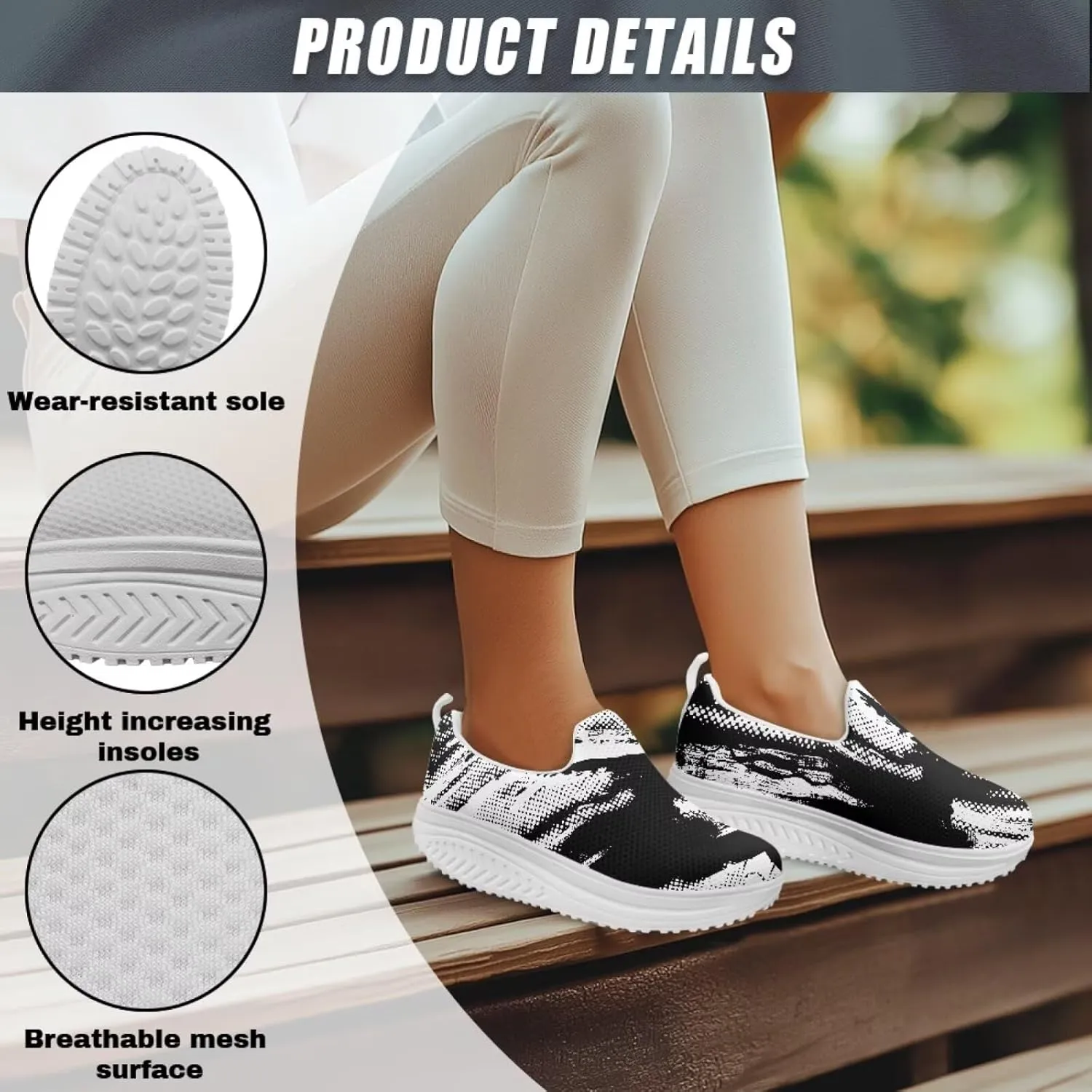 Women Fashion Loafer Stylish Slip On Shoes with Rocking Bottom Art Black White Sneaker Walking Hiking Flat