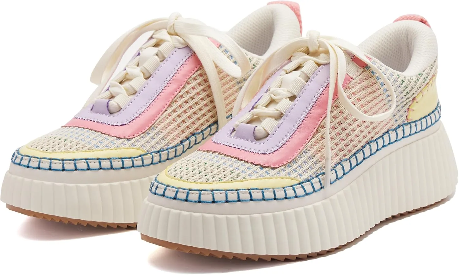 Women Lace Up Platform Woven Sneakers Comfortable Casual Fashion Sneaker Low Top Chunky Walking Shoes