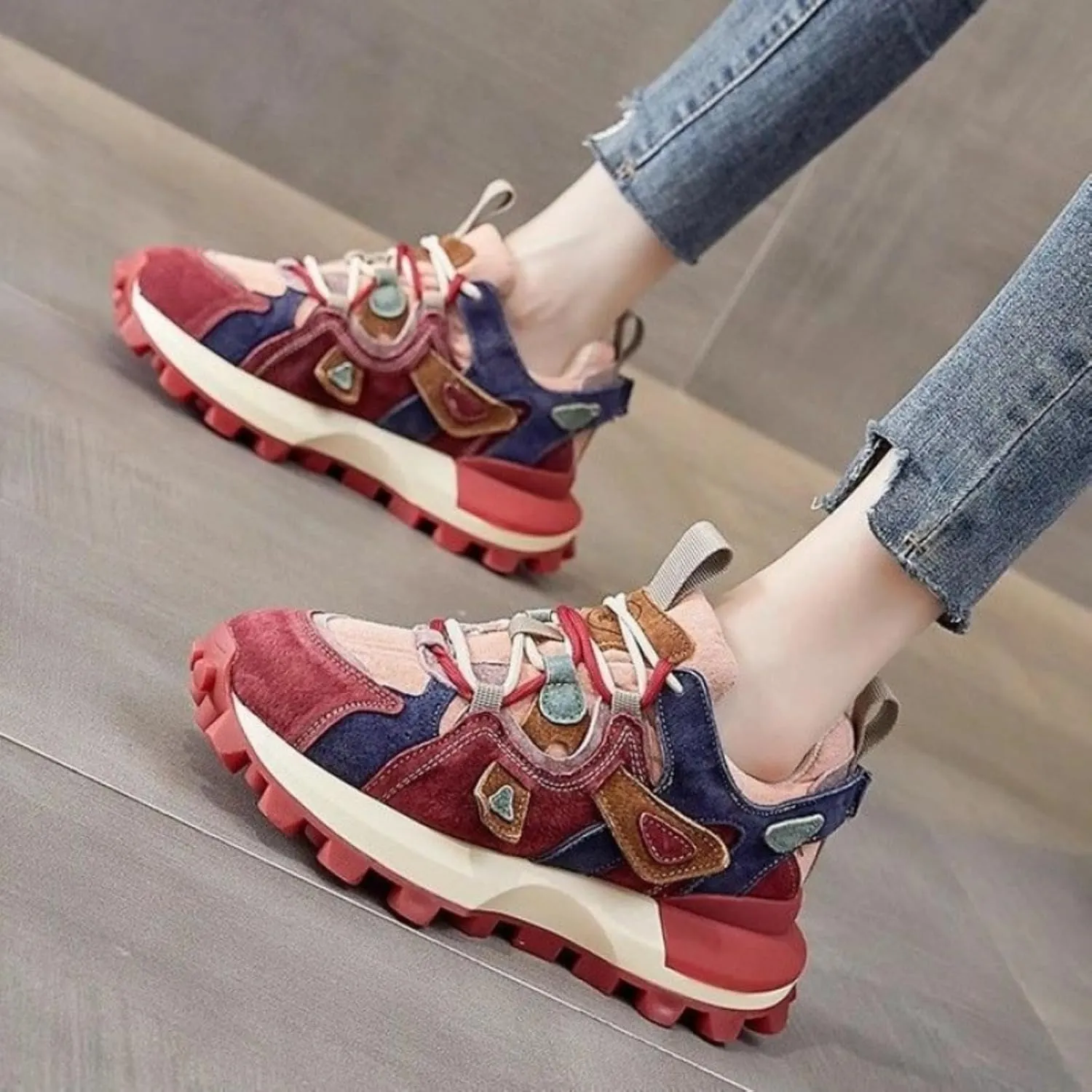 Women Premium Chunky Dad Sneakers, Stylish Leather Platform Shoes, Y2K Streetwear Sporty Versatile Lightweight Teens