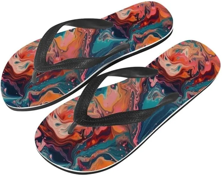 Women Tie-Dye Flip Flop Sandal, Hawaii Graffiti Soft Comfort Fit Slippers for Summer Unisex Outdoor Shower Slippers