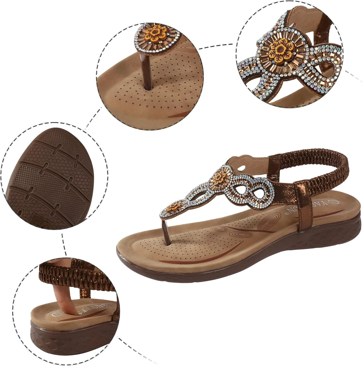 Women's Boho Flats Sandals Lightweight Soft Clip Toe Bohemian Flats Sandal Comfort Beach Dressy Slip on Sandal