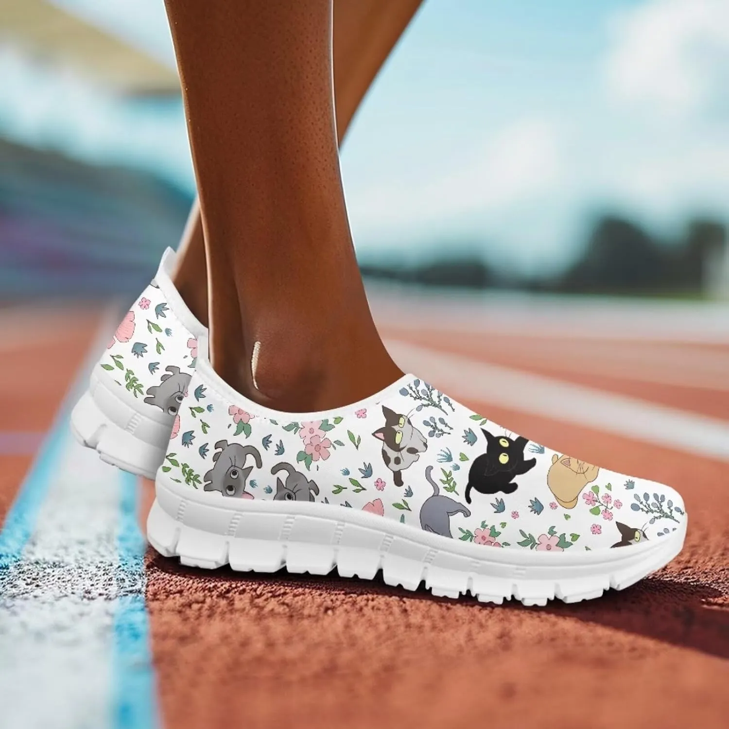 Women's Cat Print Outdoor Loafers Wide Driving Shoes Classic Business Work Flats Loafer Size 5-13