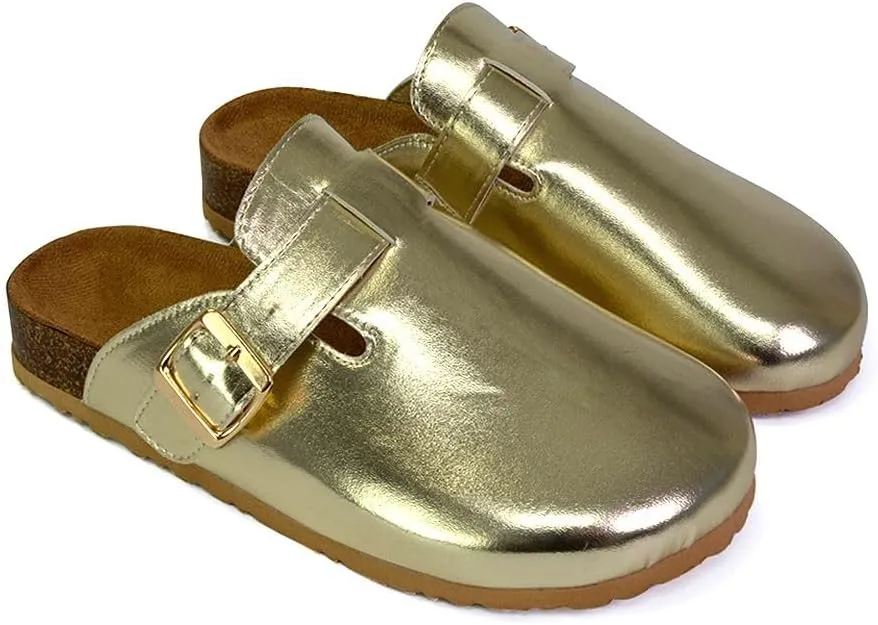 Womens Clogs Slider Ladies Casual Slip On Mule Flat Footbed Soft Cork Round Close Toe Shoes Size 3-8