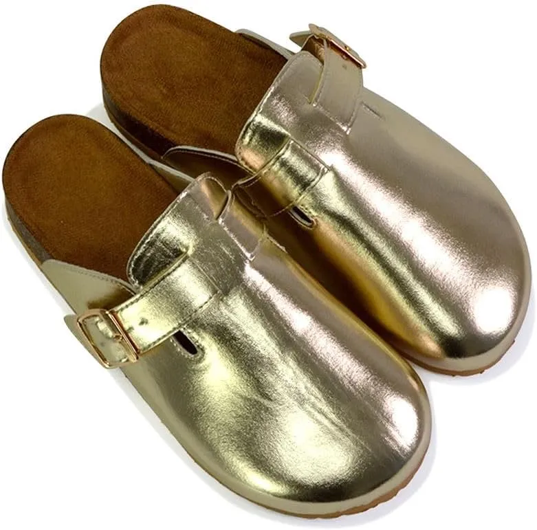 Womens Clogs Slider Ladies Casual Slip On Mule Flat Footbed Soft Cork Round Close Toe Shoes Size 3-8