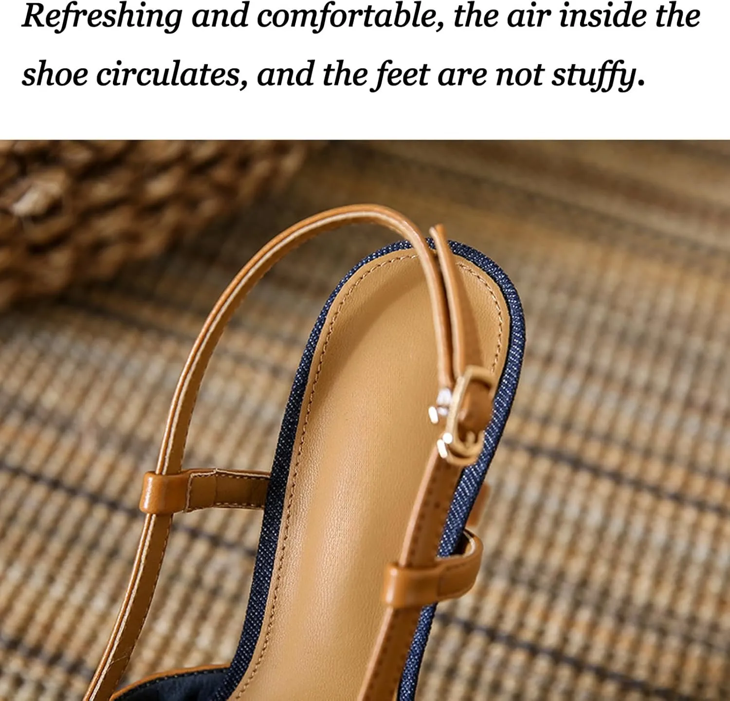 Women's Denim Bow Kitten Heel Slingback Pumps with Adjustable Ankle Straps Fashion Low Stilettos Slip-On Dress Party Evening Dating Mule Sandals