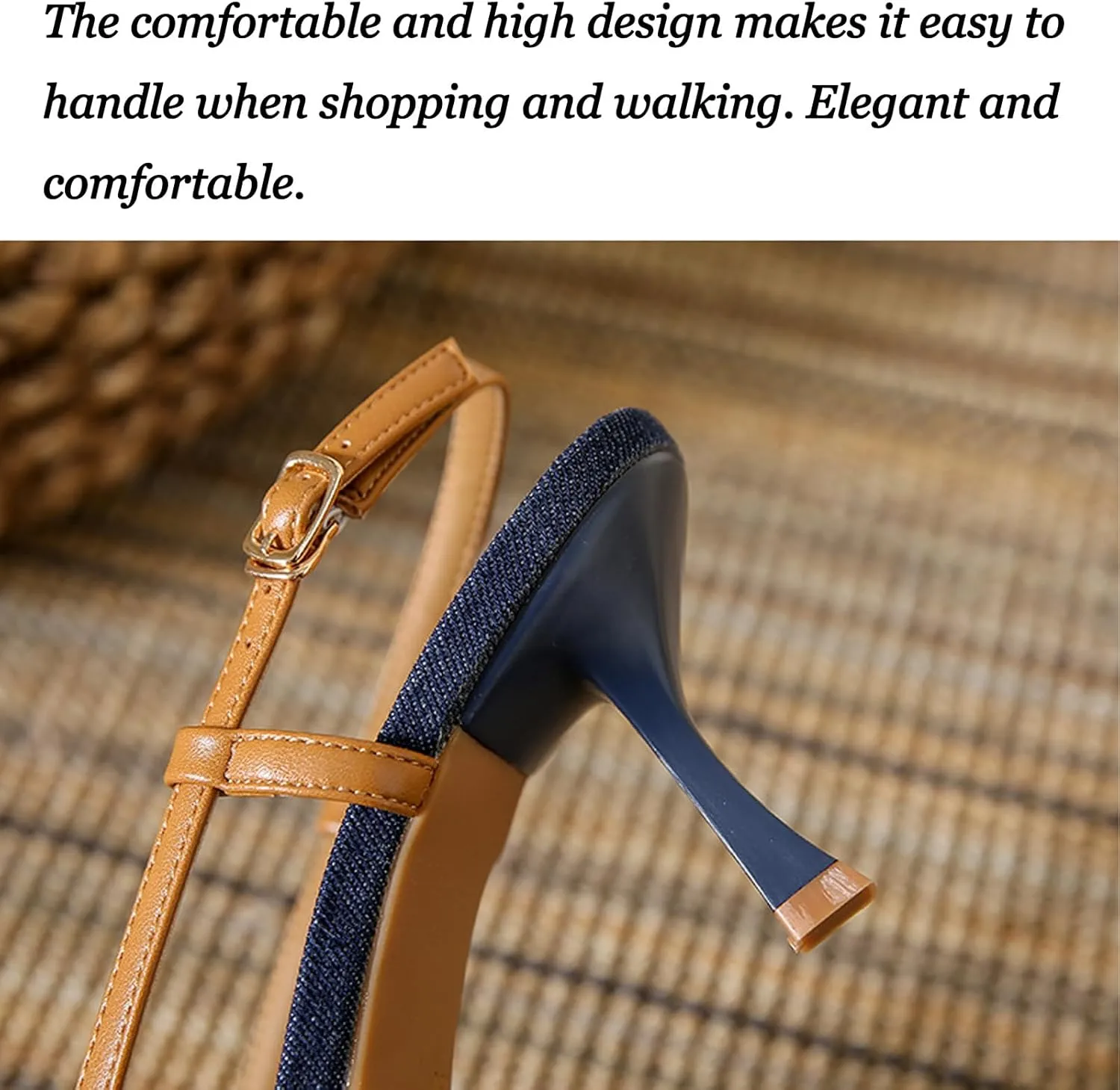 Women's Denim Bow Kitten Heel Slingback Pumps with Adjustable Ankle Straps Fashion Low Stilettos Slip-On Dress Party Evening Dating Mule Sandals