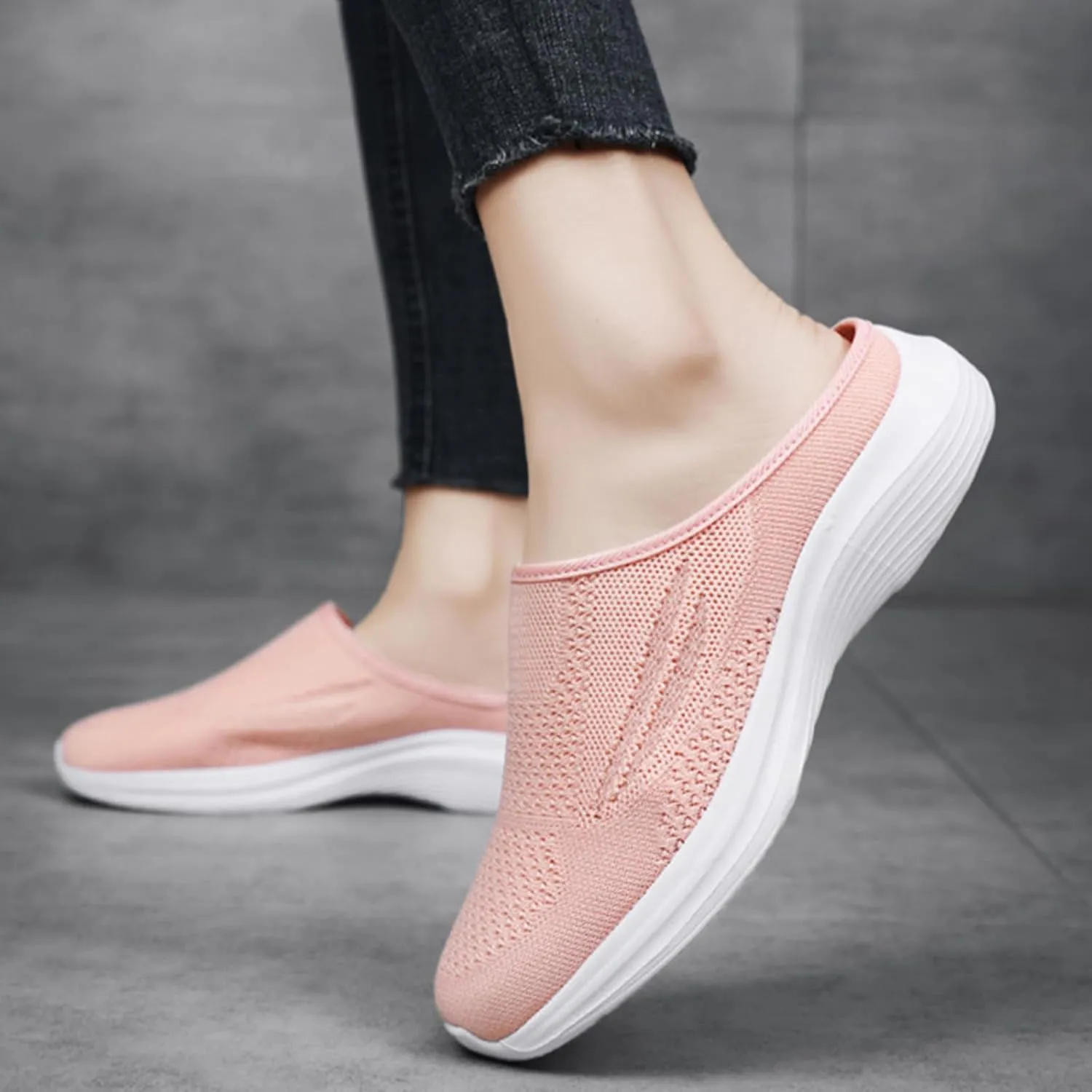 Women's Knitted Wedge Orthopedic Mule Clogs,Comfortable Mesh Soft Platform Lightweight Breathable Closed Toe Slingback Sneakers Sandals with Arch Support for Plantar Fasciitis