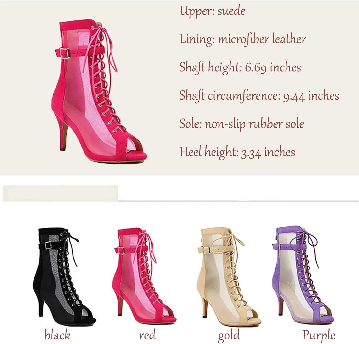Women'S Mesh Peep Toe Stiletto Gladiator Ankle Boots With Zipper Classic Lace-Up Breathable Comfortable Round Non-Slip Party Dance Ankle Boots