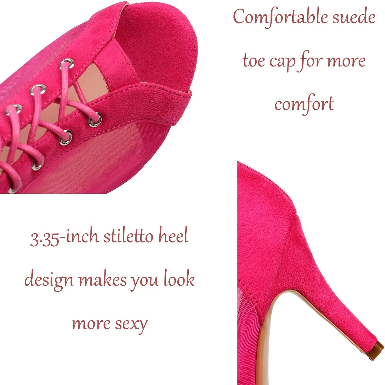 Women'S Mesh Peep Toe Stiletto Gladiator Ankle Boots With Zipper Classic Lace-Up Breathable Comfortable Round Non-Slip Party Dance Ankle Boots