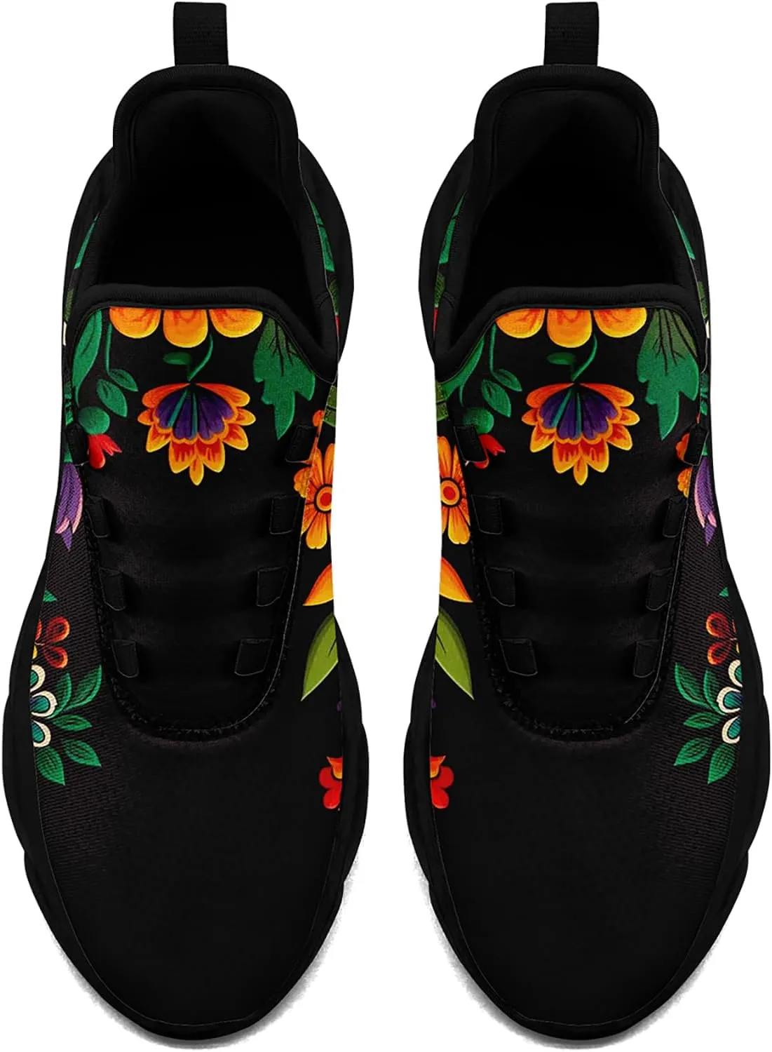 Women's Mexican Flower Running Shoes Vintage Floral Print Athletic Cushion Non Slip Sports Walking Sneaker Gym Tennis Shoes Mother's Gift