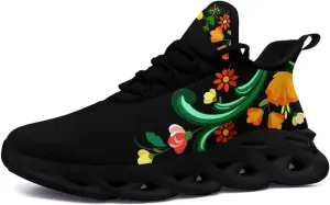 Women's Mexican Flower Running Shoes Vintage Floral Print Athletic Cushion Non Slip Sports Walking Sneaker Gym Tennis Shoes Mother's Gift