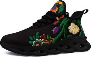 Women's Mexican Flower Running Shoes Vintage Floral Print Athletic Cushion Non Slip Sports Walking Sneaker Gym Tennis Shoes Mother's Gift