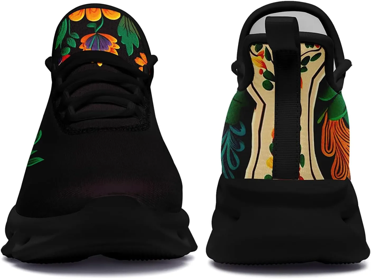 Women's Mexican Flower Running Shoes Vintage Floral Print Athletic Cushion Non Slip Sports Walking Sneaker Gym Tennis Shoes Mother's Gift