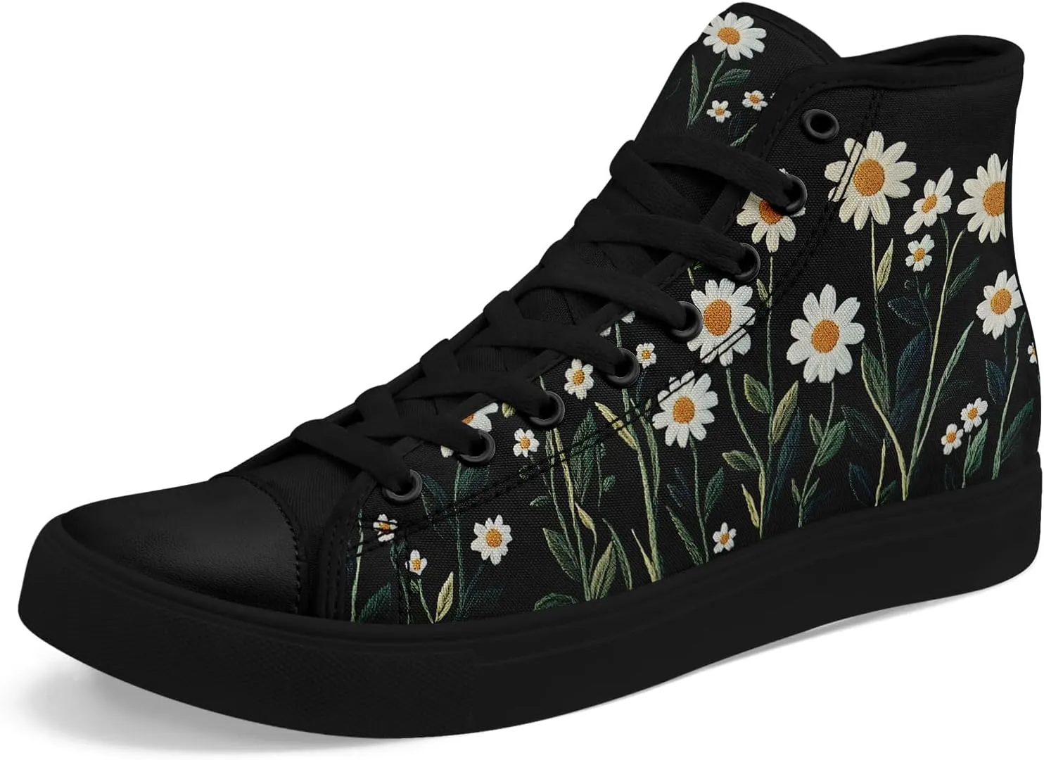 Women's Stylish High-Top Canvas Sneaker Print Floral Mushroom Shoes Gift for her Lightweight Fashion Flat Casual Shoes