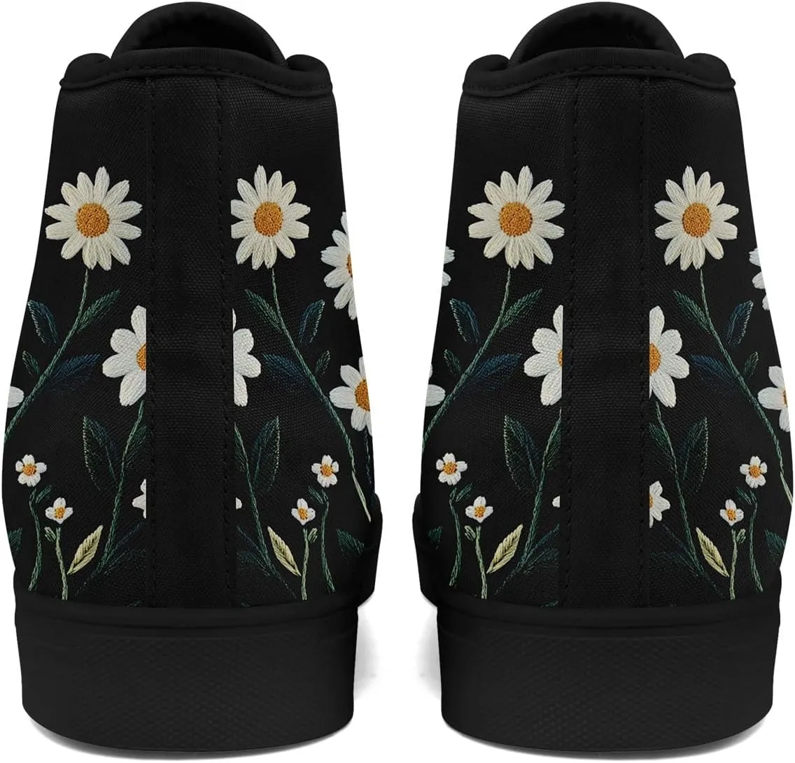 Women's Stylish High-Top Canvas Sneaker Print Floral Mushroom Shoes Gift for her Lightweight Fashion Flat Casual Shoes