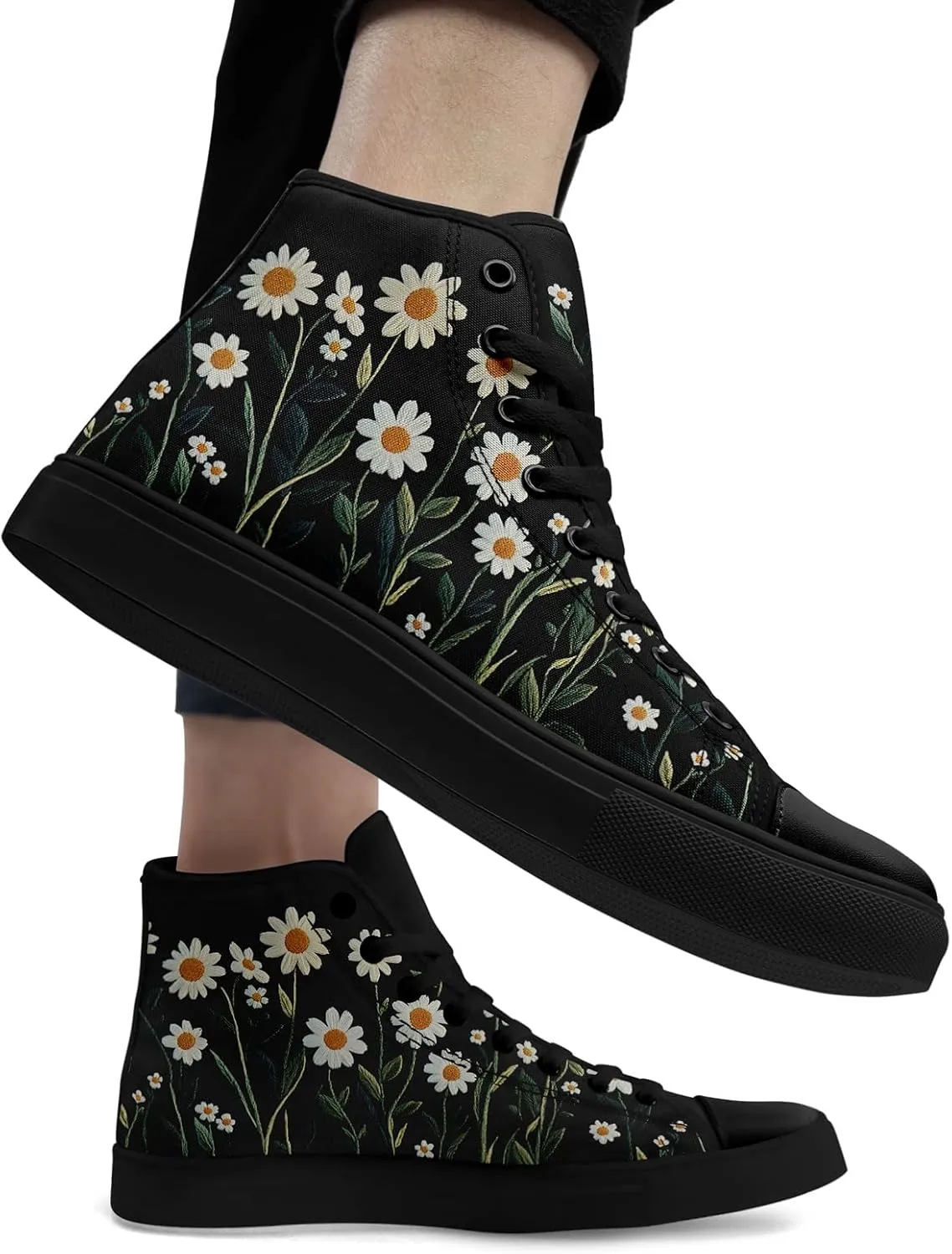 Women's Stylish High-Top Canvas Sneaker Print Floral Mushroom Shoes Gift for her Lightweight Fashion Flat Casual Shoes