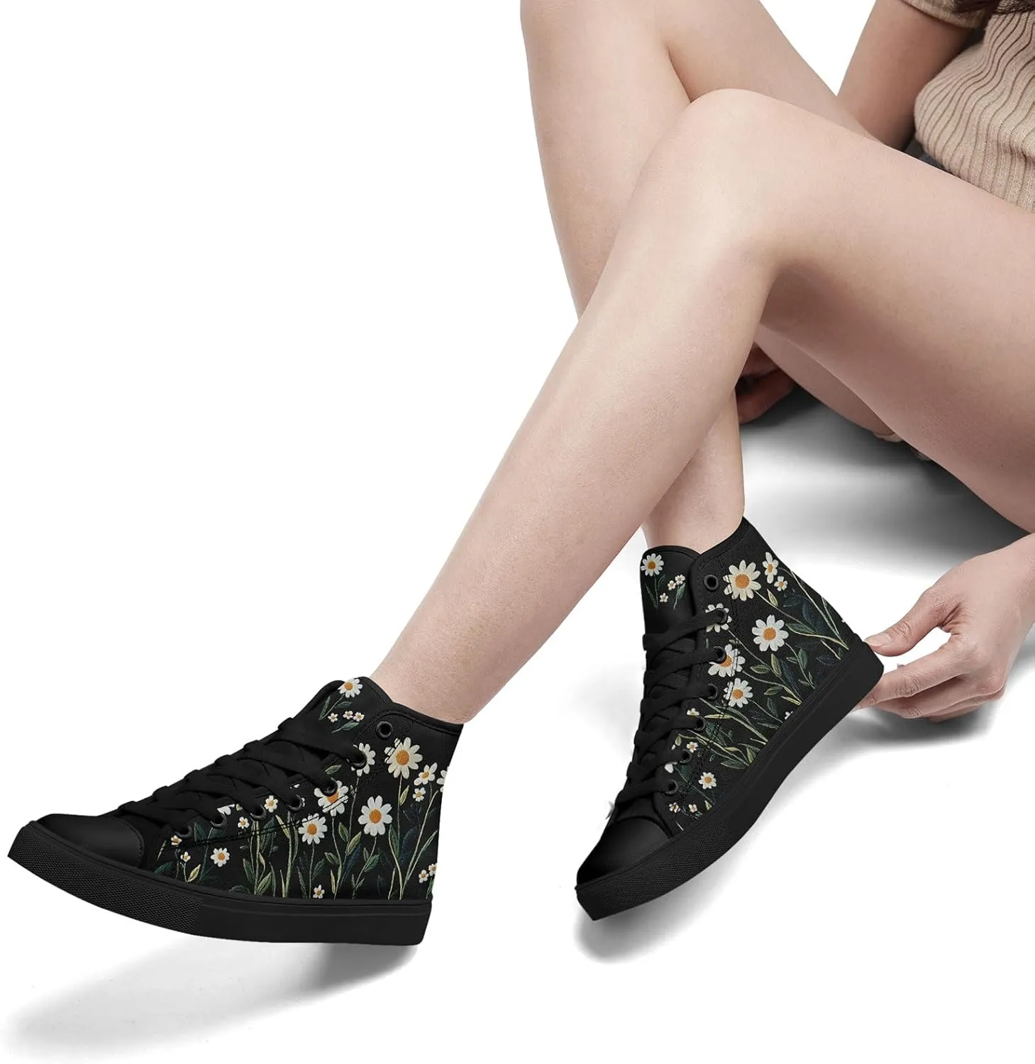 Women's Stylish High-Top Canvas Sneaker Print Floral Mushroom Shoes Gift for her Lightweight Fashion Flat Casual Shoes
