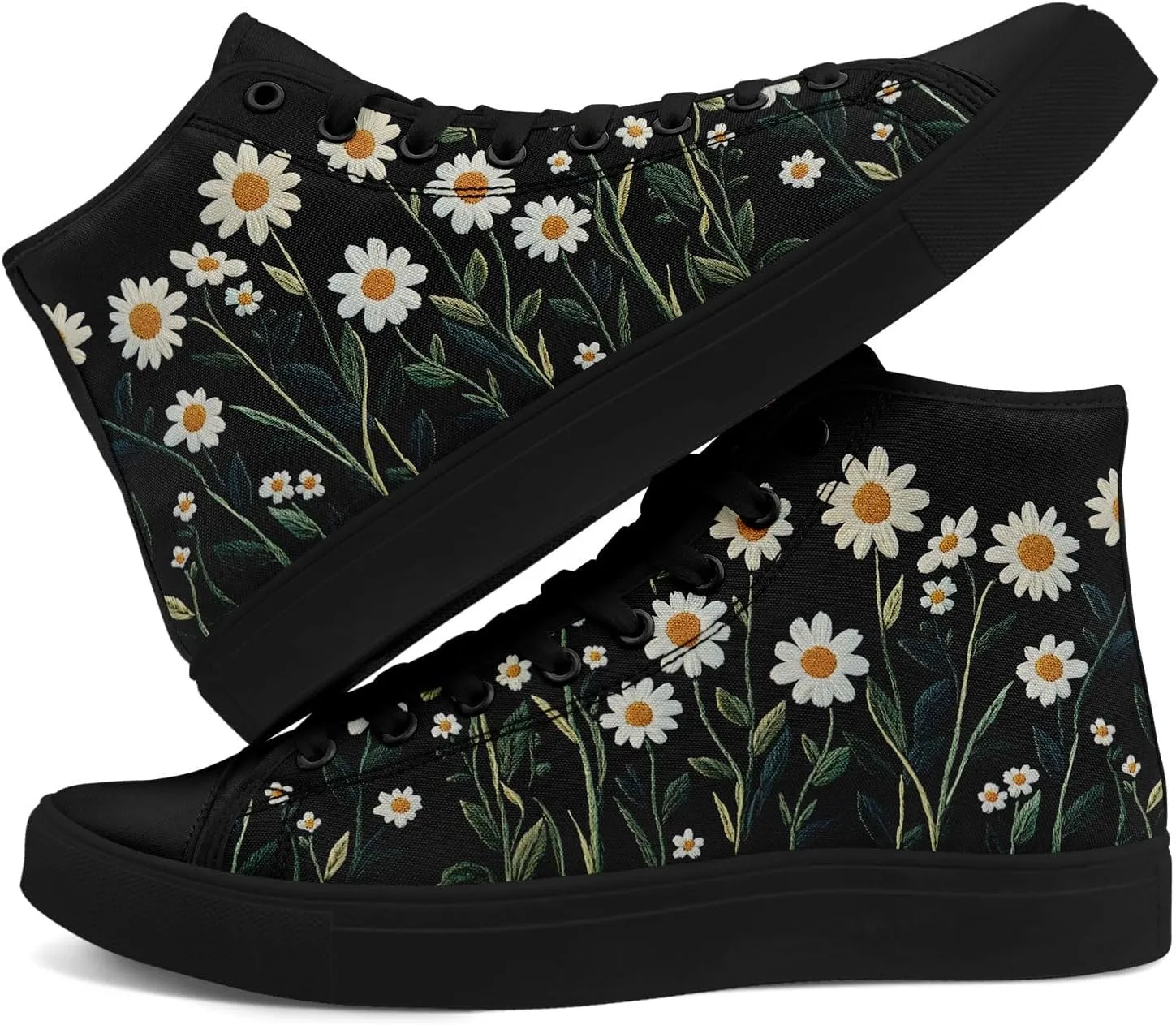 Women's Stylish High-Top Canvas Sneaker Print Floral Mushroom Shoes Gift for her Lightweight Fashion Flat Casual Shoes