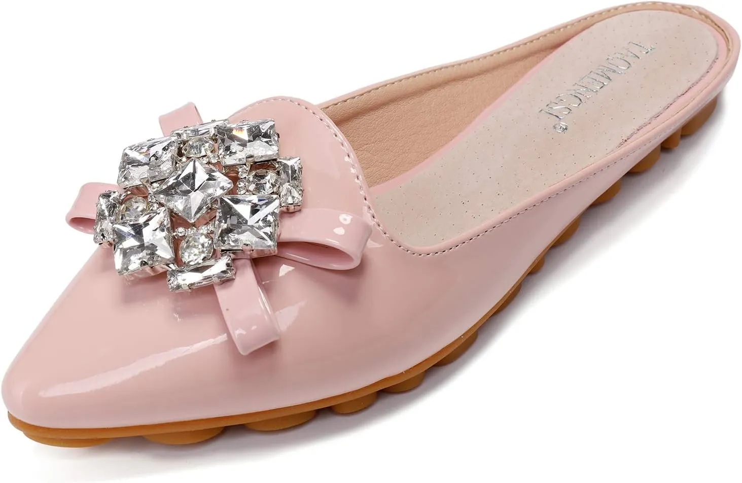 Women's Suede Leather Mules Mules for Woman Rhinestone Flats Comfortable Slip on Women Mule Shoe