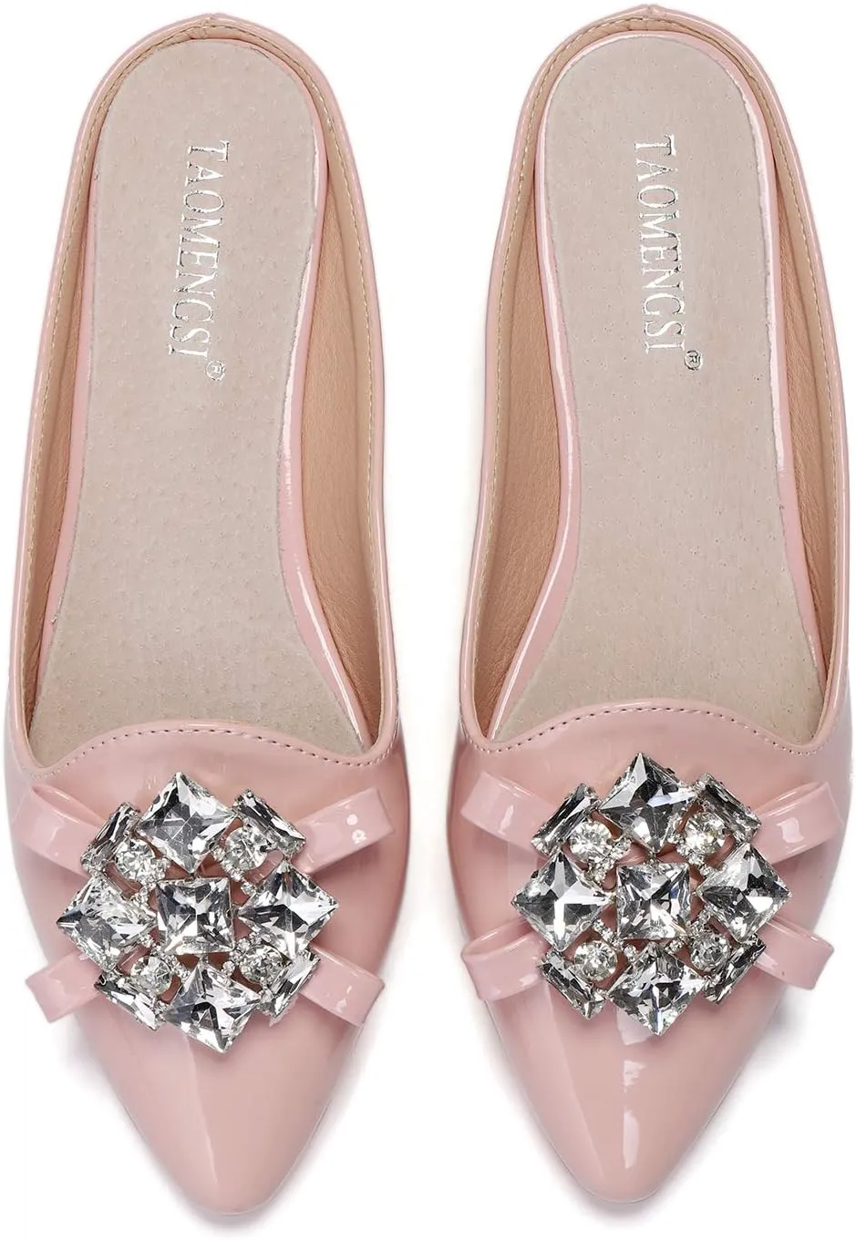 Women's Suede Leather Mules Mules for Woman Rhinestone Flats Comfortable Slip on Women Mule Shoe