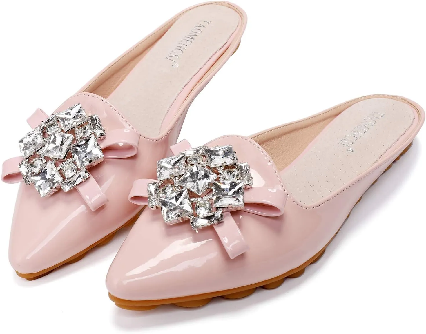 Women's Suede Leather Mules Mules for Woman Rhinestone Flats Comfortable Slip on Women Mule Shoe