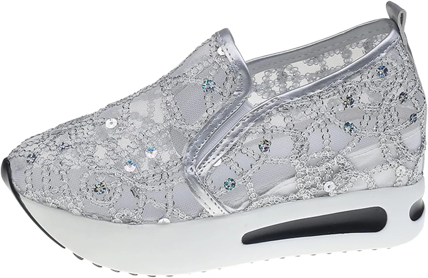 Womens Tennis Shoes Embroidery Floral Mesh Breathable Sneakers Platform Wedge Non-Slip Athletic Walking Shoes Comfort Chunky Sole Hidden High Heels Slip On Loafers