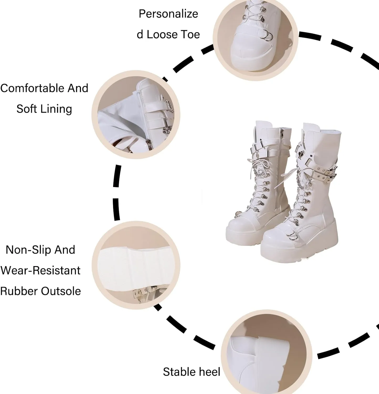 Women'S Wedge Heel Platform Gothic Calf Boots Fashion Round Toe Non-Slip Buckle Lace-Up Punk Y2k Motorcycle Combat Rider Boots