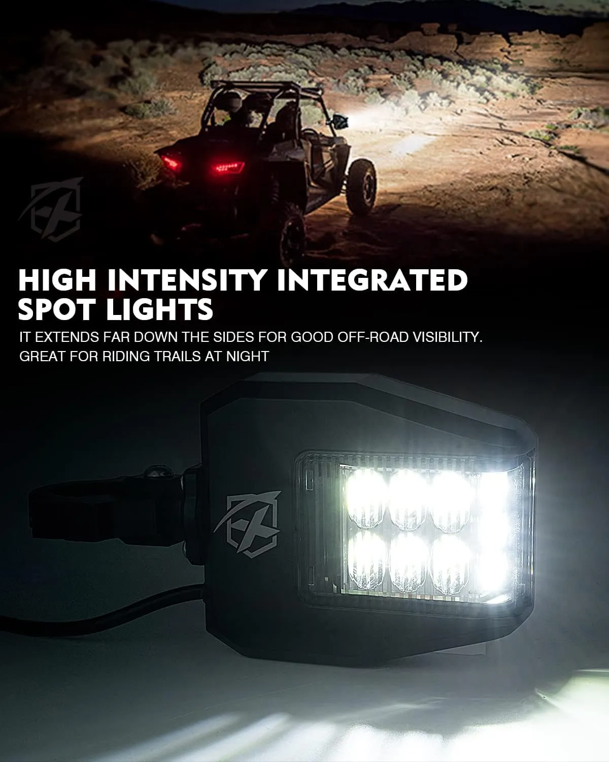 Xprite Aluminum UTV Side Rear View Mirrors Fit 1.6"-2" Roll Cage Bar, LED Spot Light Blue Anti-Glare Lens for Polaris Pioneer RZR XP Can Am Maverick X3 Kawasaki Teryx Mule, Yamaha Rhino Wolverine SXS