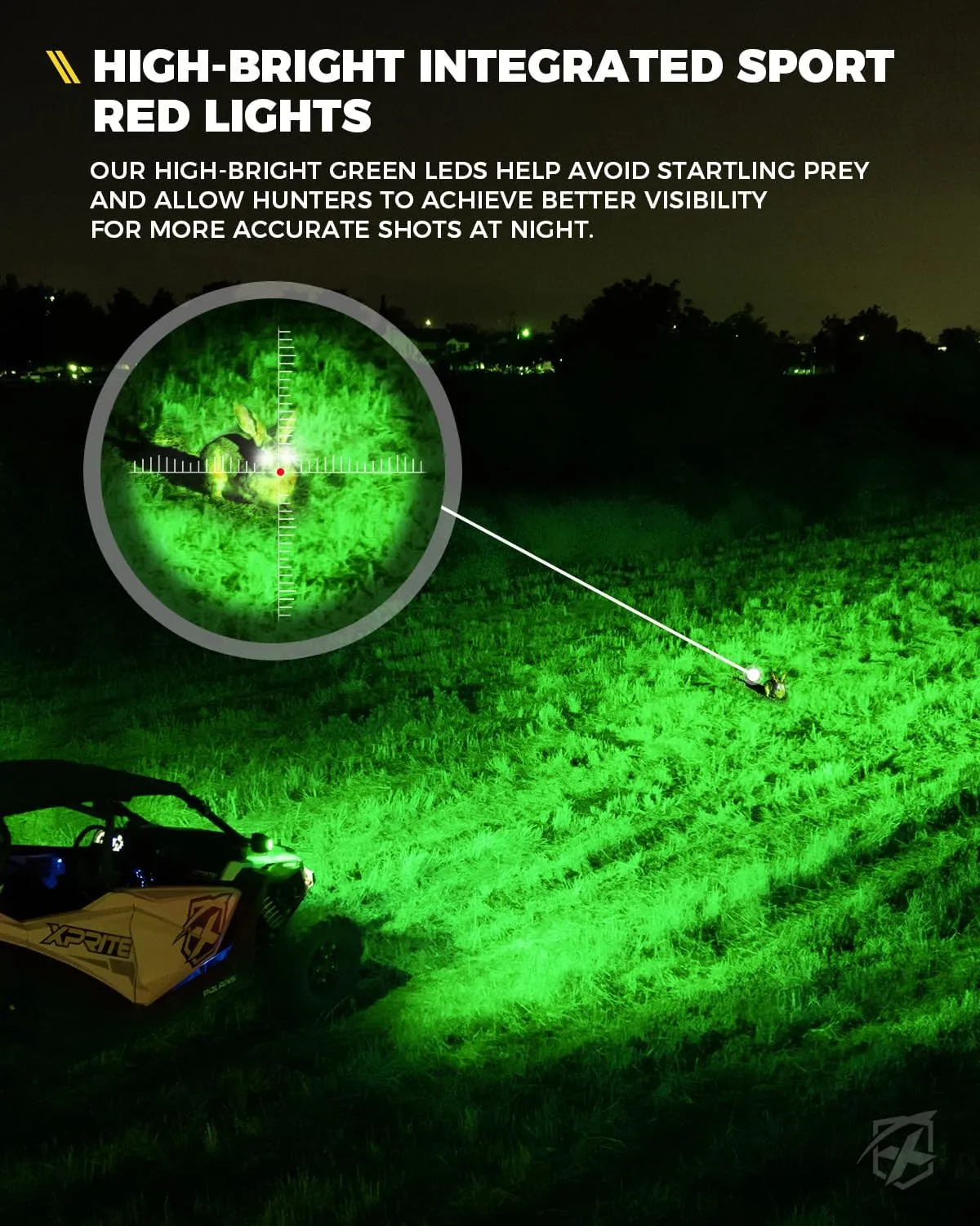 Xprite UTV Side Mirrors Aluminum with Green LED Spot Light Clear Lens Hunting Lights for 1.75"-2" Roll Cage Bar Compatible with Pioneer Polaris RZR, SXS, Can Am, Kawasaki Teryx Mule, Yamaha