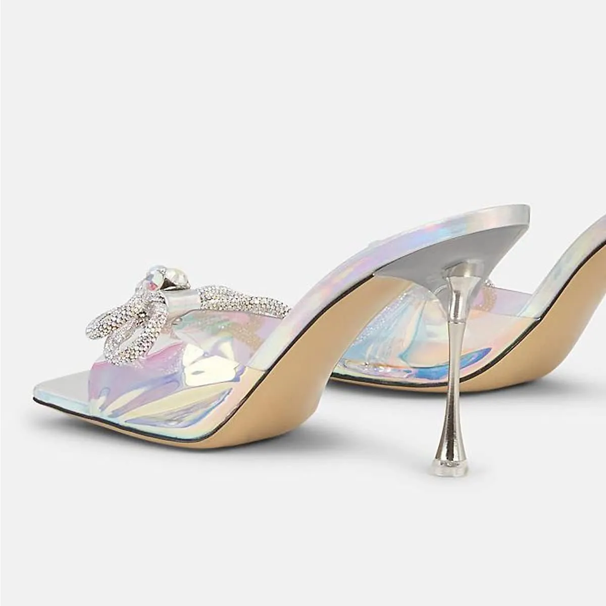 Yolkomo Women's Clear Rhinestone Double Crystal Bow Heels Square Open Toe