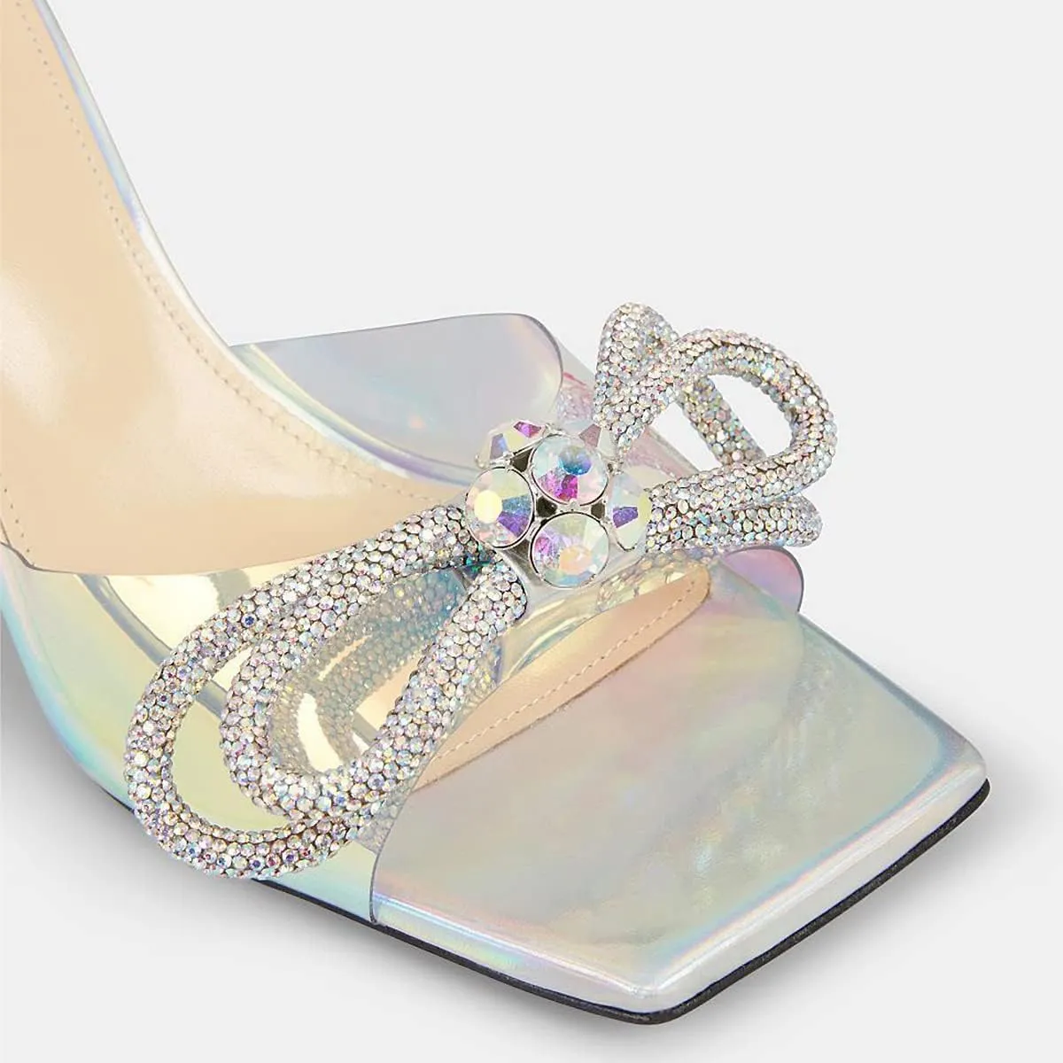 Yolkomo Women's Clear Rhinestone Double Crystal Bow Heels Square Open Toe