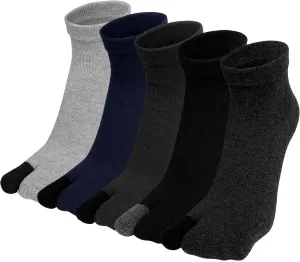 ZAKASA Men's Flip Flop Socks: Tabi Split Toe Socks Athletic Cotton Crew Wicking for Sandals Geta 5 Pairs