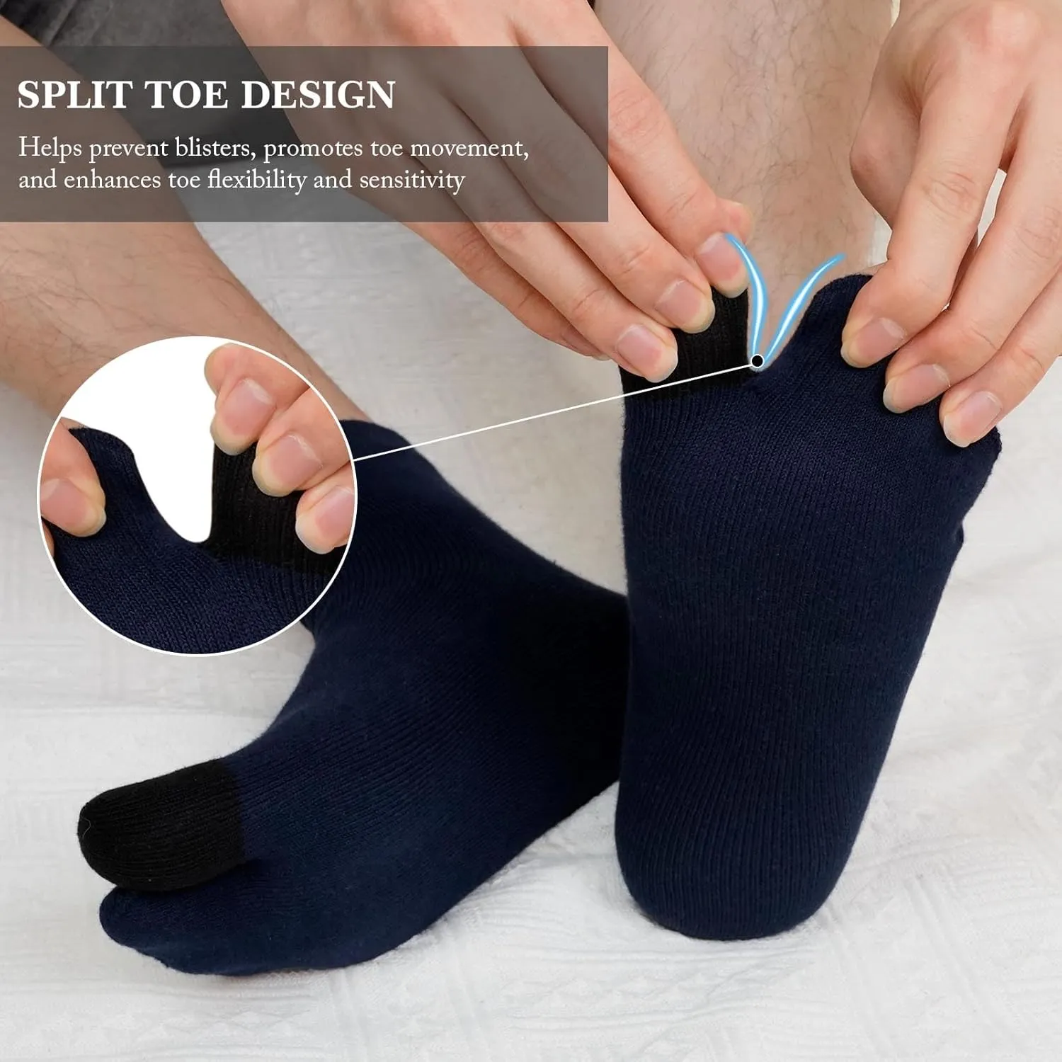 ZAKASA Men's Flip Flop Socks: Tabi Split Toe Socks Athletic Cotton Crew Wicking for Sandals Geta 5 Pairs