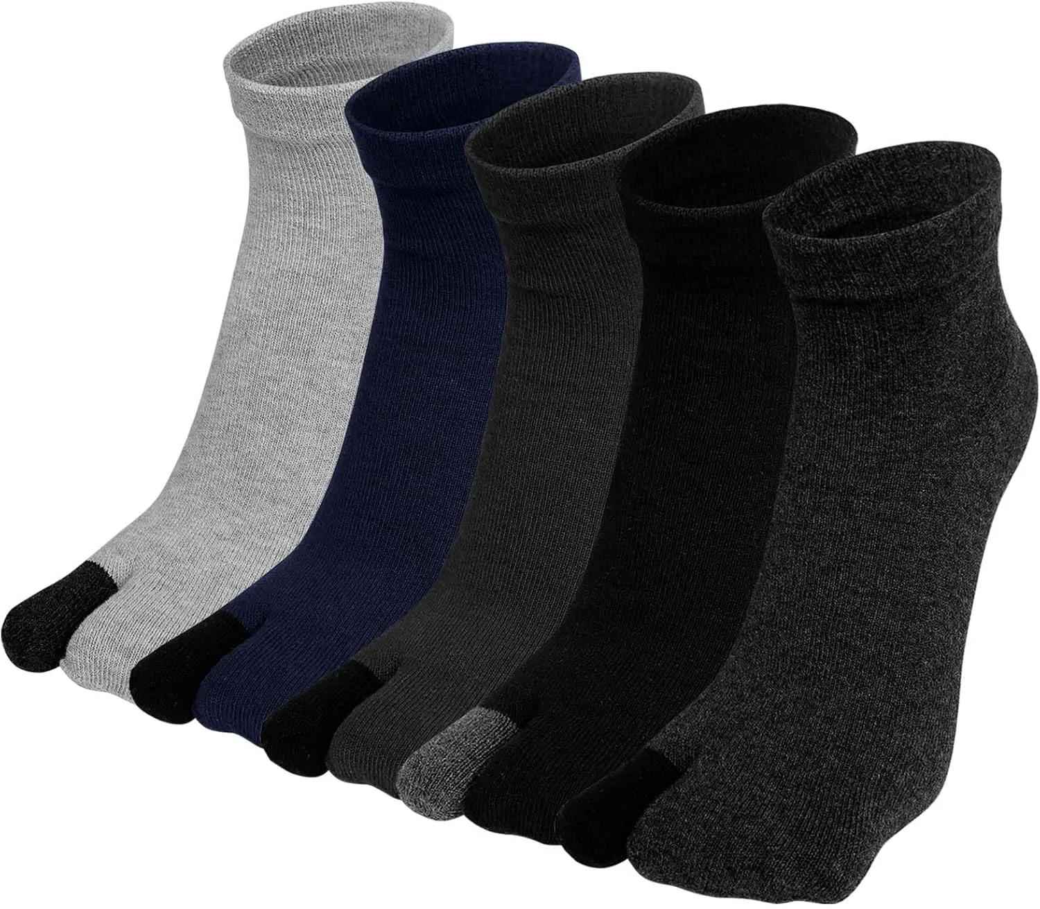 ZAKASA Men's Flip Flop Socks: Tabi Split Toe Socks Athletic Cotton Crew Wicking for Sandals Geta 5 Pairs