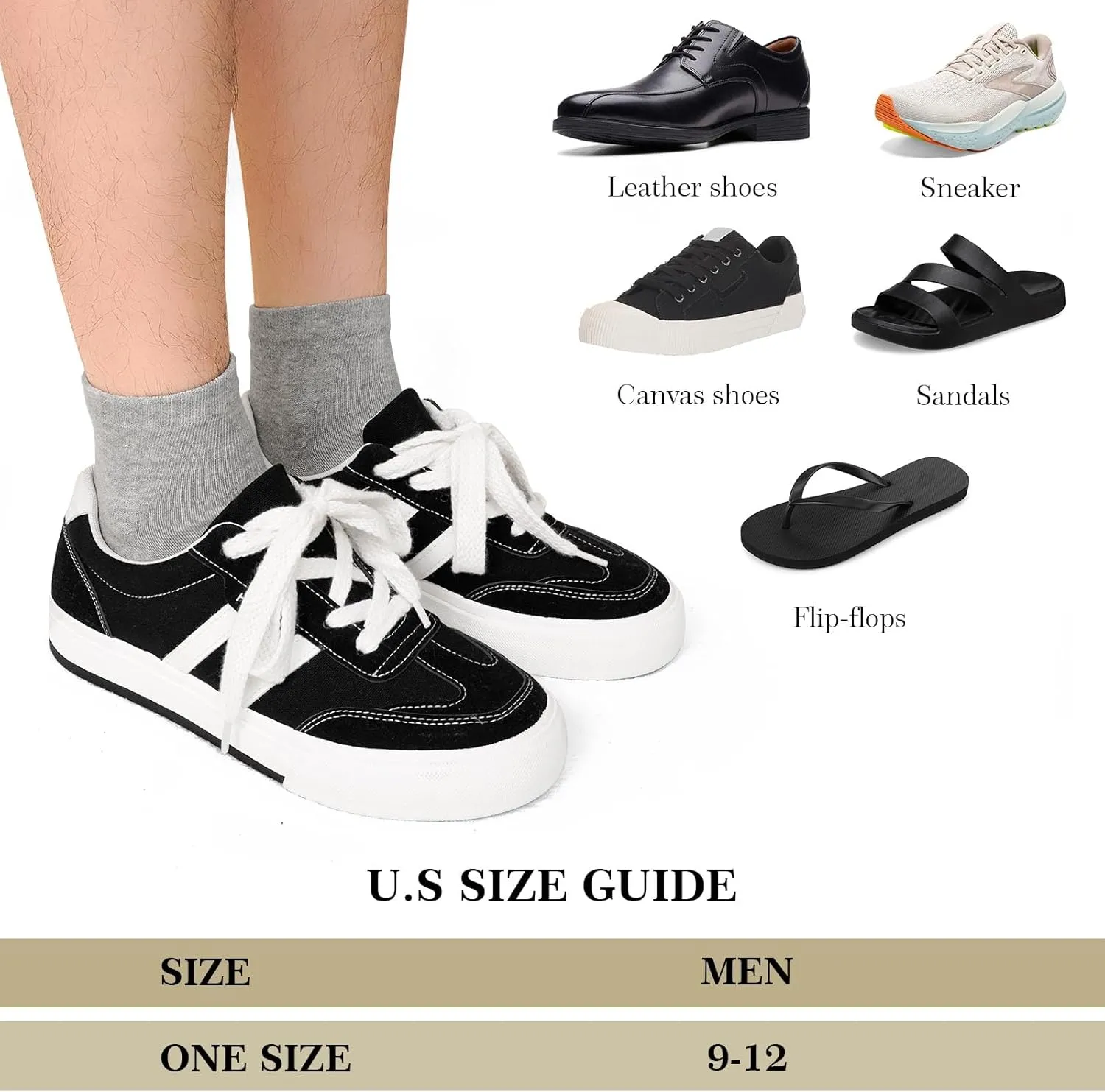 ZAKASA Men's Flip Flop Socks: Tabi Split Toe Socks Athletic Cotton Crew Wicking for Sandals Geta 5 Pairs