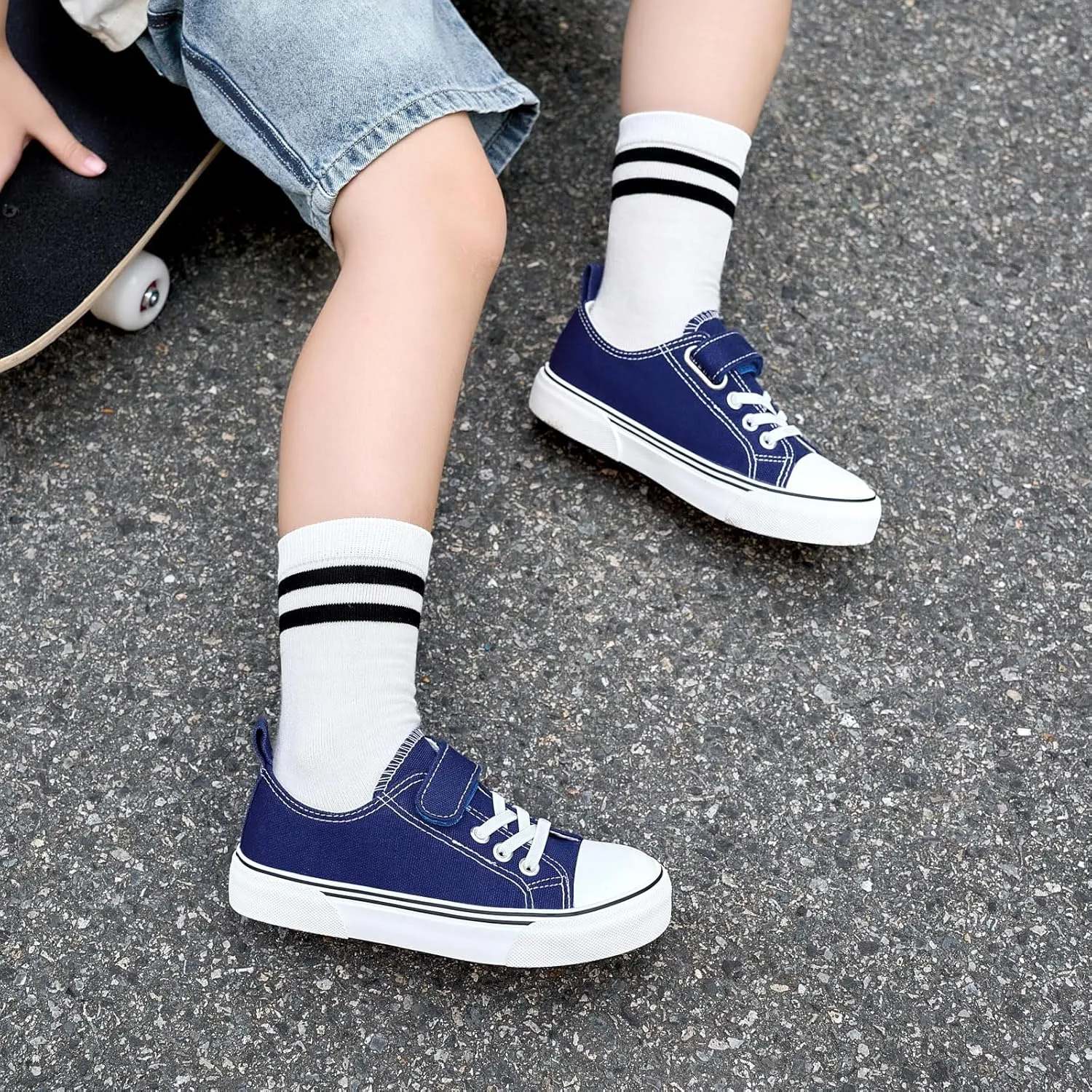 Zoroadke Toddler Boys and Girls Sneakers Low Top Adjustable Strap Canvas Shoes for Kids