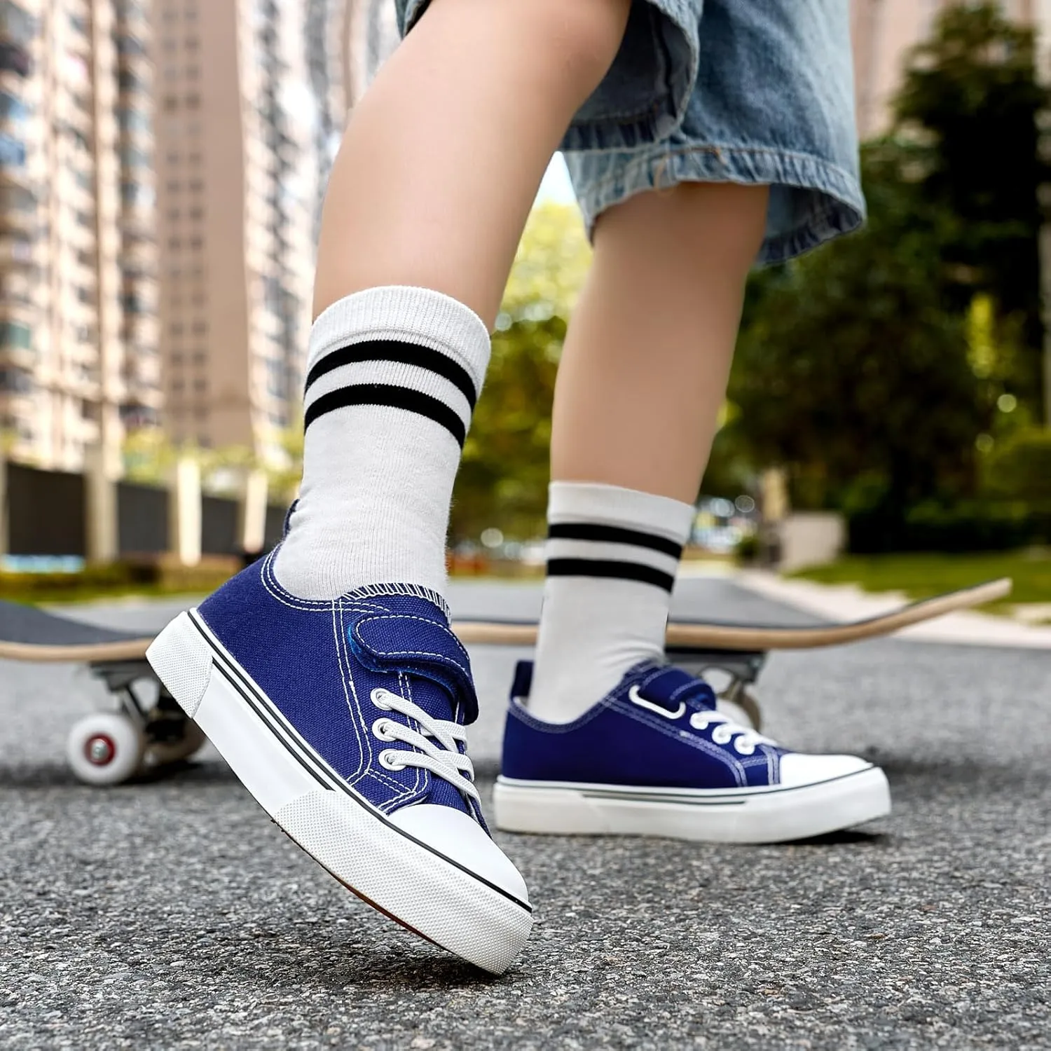 Zoroadke Toddler Boys and Girls Sneakers Low Top Adjustable Strap Canvas Shoes for Kids
